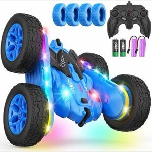 Blue Kids Remote Control Stunt Car with LED Lights